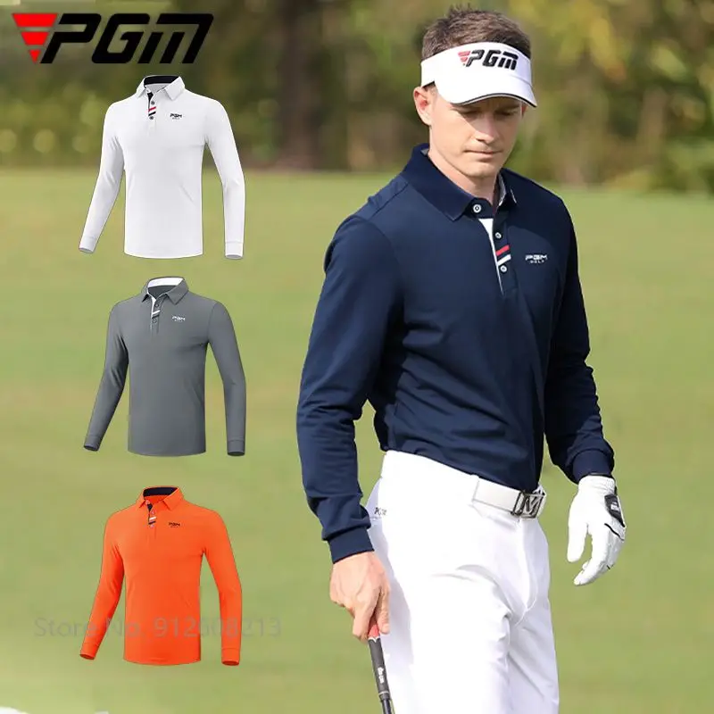 

PGM Male Long-sleeved Golf Shirt Men's Warm Golf T-shirt Turn Down Collar Sports Wear Elastic Casual Tops Breathable Pullover