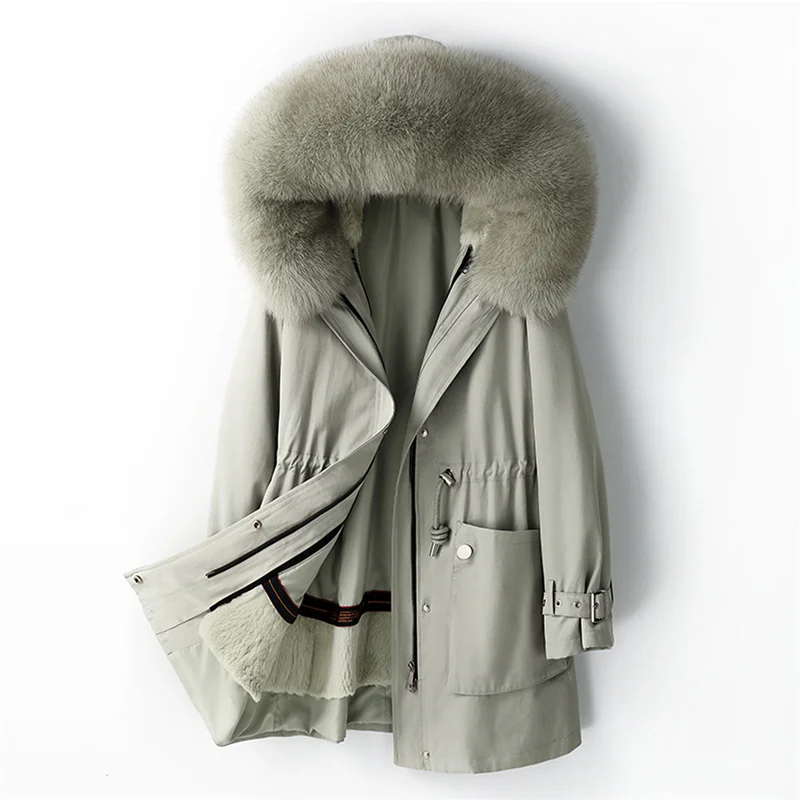 

Jacket Winter New Rex Rabbit Fur Liner Fox Fur Pie Overcome Women's Medium-Length Detachable Fur Jacket Women's Small Slim Fit