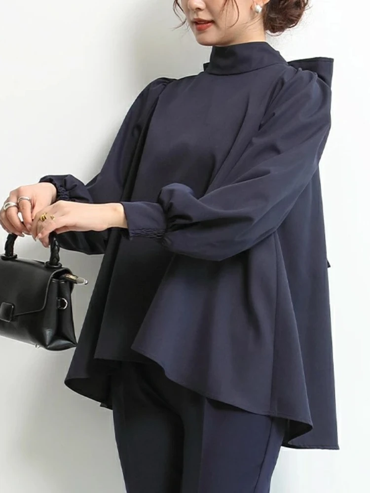 Женская шифоновая блузка в полоску однотонная Свободная рубашка японском стиле