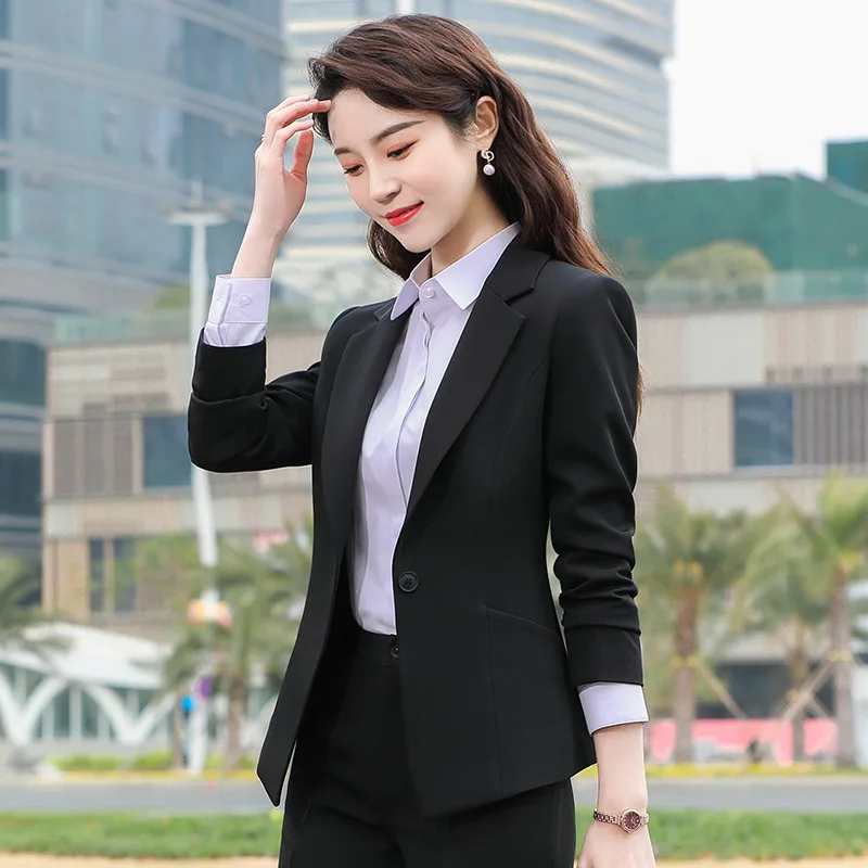 IZICFLY Autumn Spring Style Outfits For Women Work Wear Elegant Interview Business Ladies Office Pant Suits Two Piece Blue