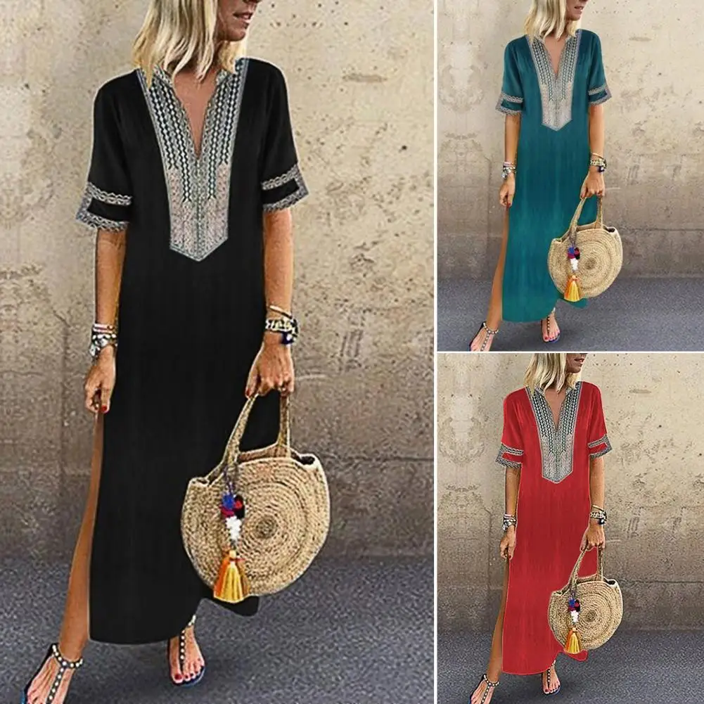 

Female Popular Large Hem Slit Dress Elegant Party Dress Printed Streetwear