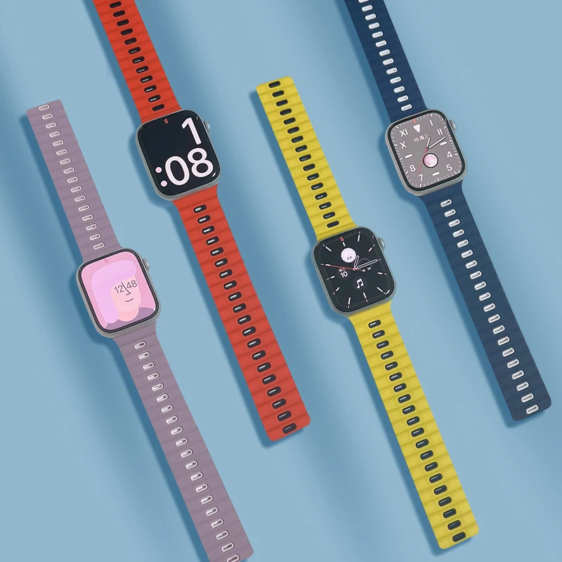 

Ремешок силиконовый магнитный для Apple Watch Band, браслет для iWatch 7 6 5 4 SE, 45 мм 44 мм 42 мм 41 мм 40 мм