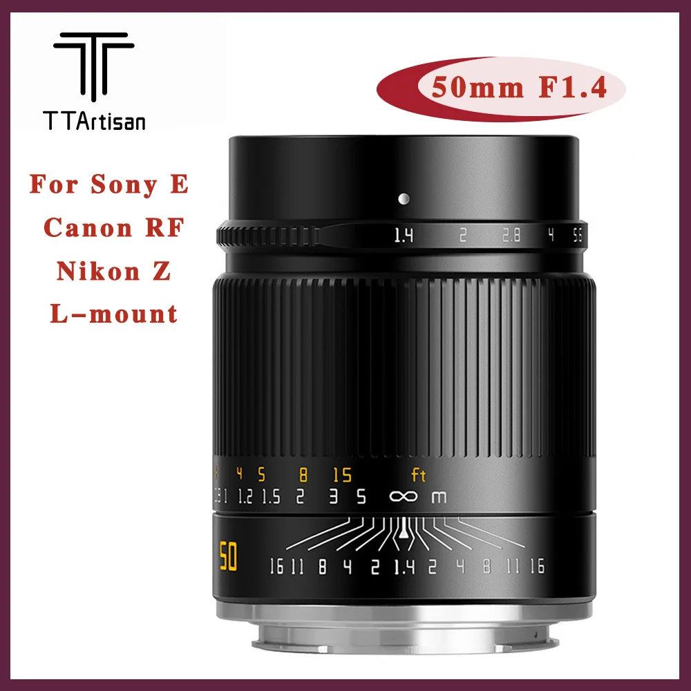 

TTArtisan 50 мм F1.4 ASPH объектив камеры полная Рамка Ручной фокус для Sony E Canon RF Nikon Z Sigma Lumix Leica L mount Camera s