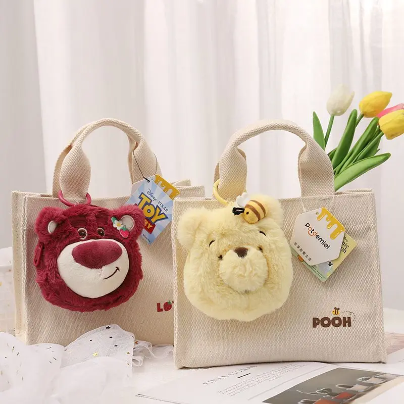 

Disney lotso Winnie the Pooth Cute Female Birthday Present Plush Portable Canvas Bag Crossbody Bag Anime Figure Mochila