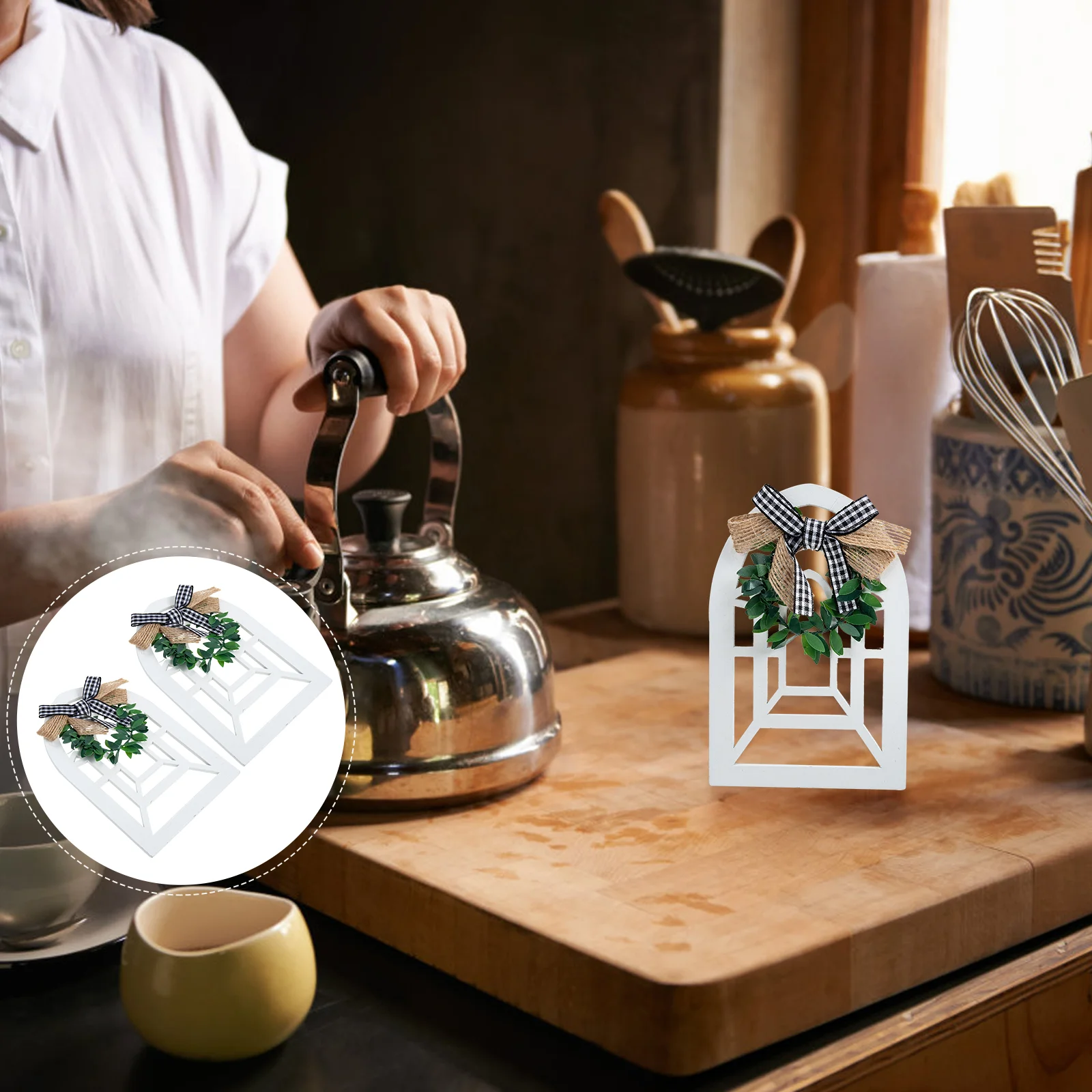 

2Pcs Farmhouse Window Window Wreath Window Frame Wall Decor Pastoral Window Fence Decoration Window Frame Decor