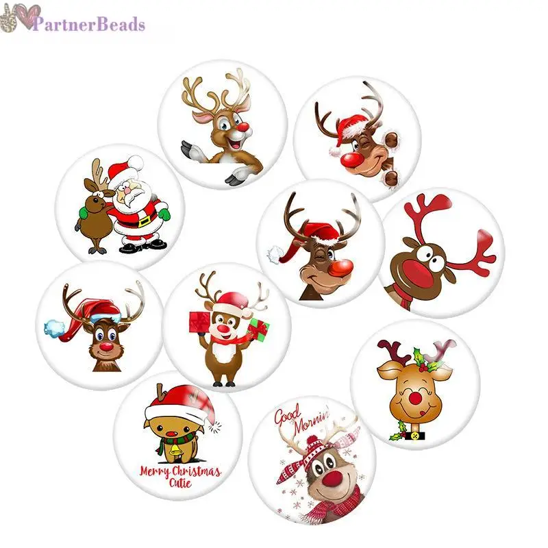 

Christmas deer Round Photo Glass Cabochon Demo Flat Back Making Findings 20mm Snap Button N1731