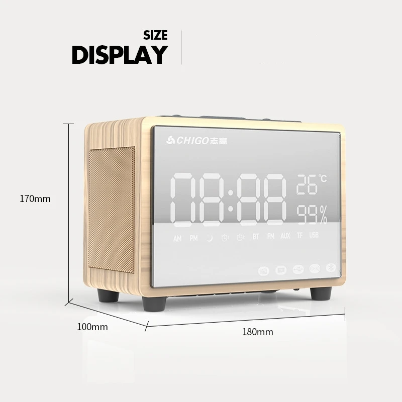 

New Home Alarm Clock Digital Display LED Subwoofer Music Player Wooden Wireless Bluetooth Speakers Outdoor Portable FM Radio