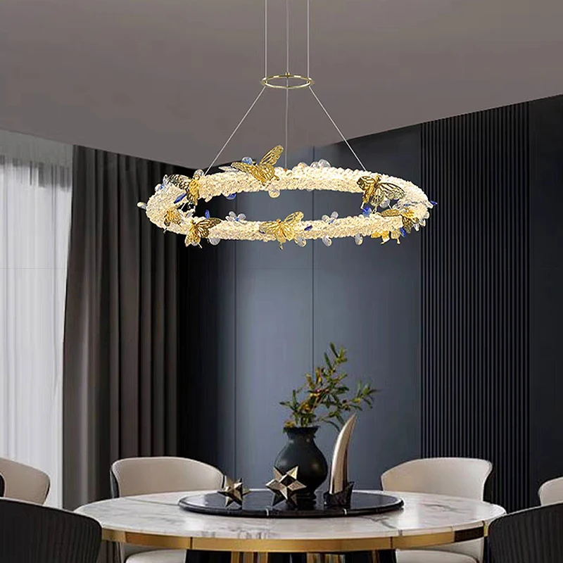 

Golden Butterfly Pendant Lights LED Crystal Hanging Lamps for Dining Room Dimmable Lighting Fixtures Modern Indoor Home Lustres