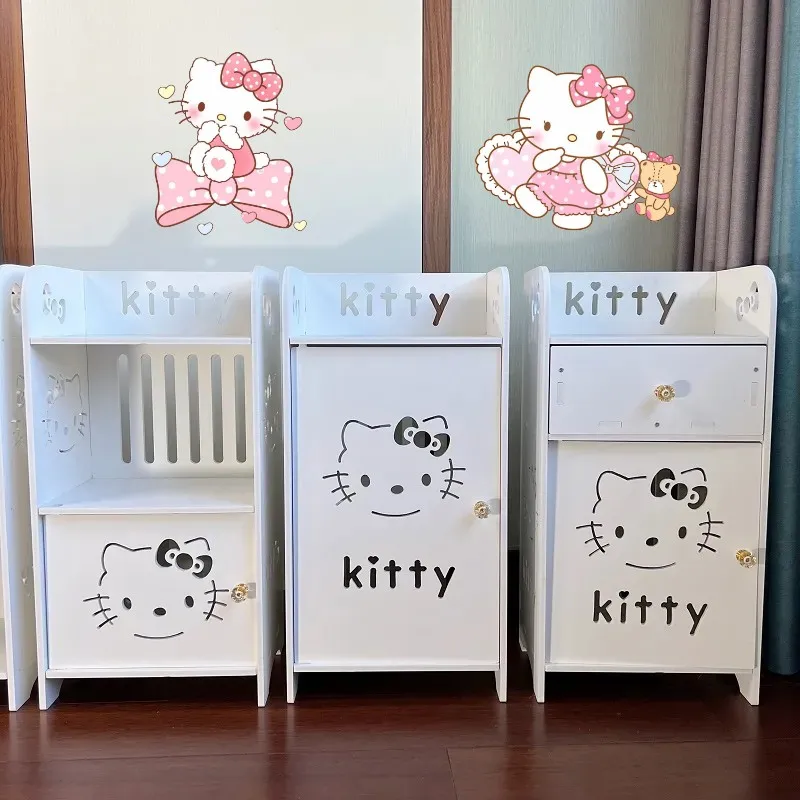

Kawaii Hello Kitty Bedside Storage Cabinet Cute Girls Room Decoration Anime Cartoon Kt Simple Cabinet Rack Child Birthday Gift