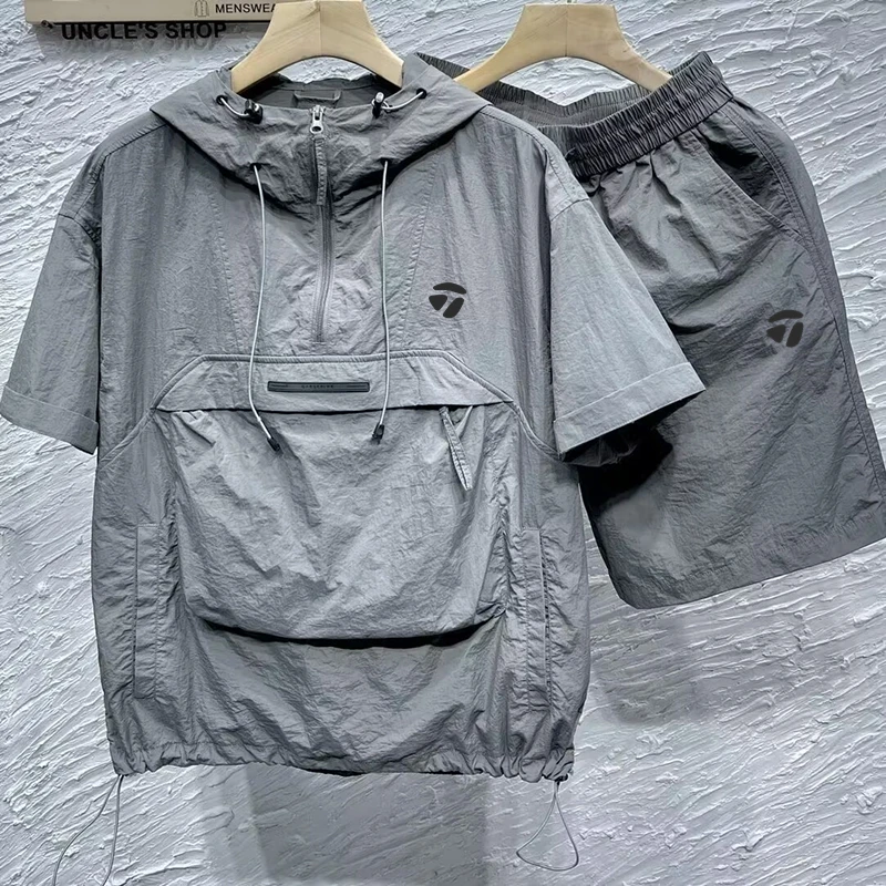

Golf Clothing Men 2023 Golf Suits Men's Golf Wear Summer New Two Piece Hooded Blouse South Scape Golf Tee Tennis Shorts Horse