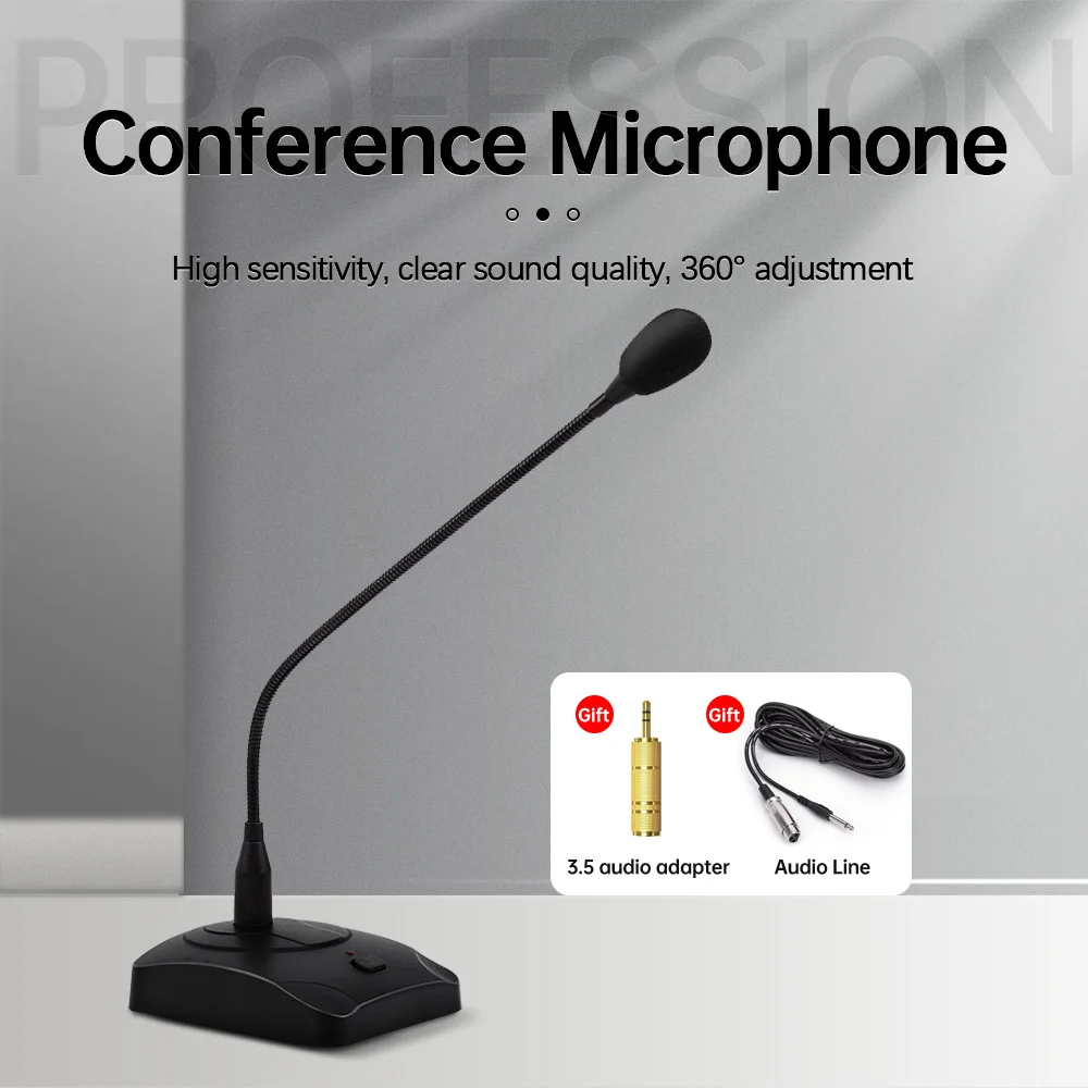 

Professional Meeting Wired Condenser Microphone Public Address Desktop School Speech Gooseneck Conference Compute Battery Power