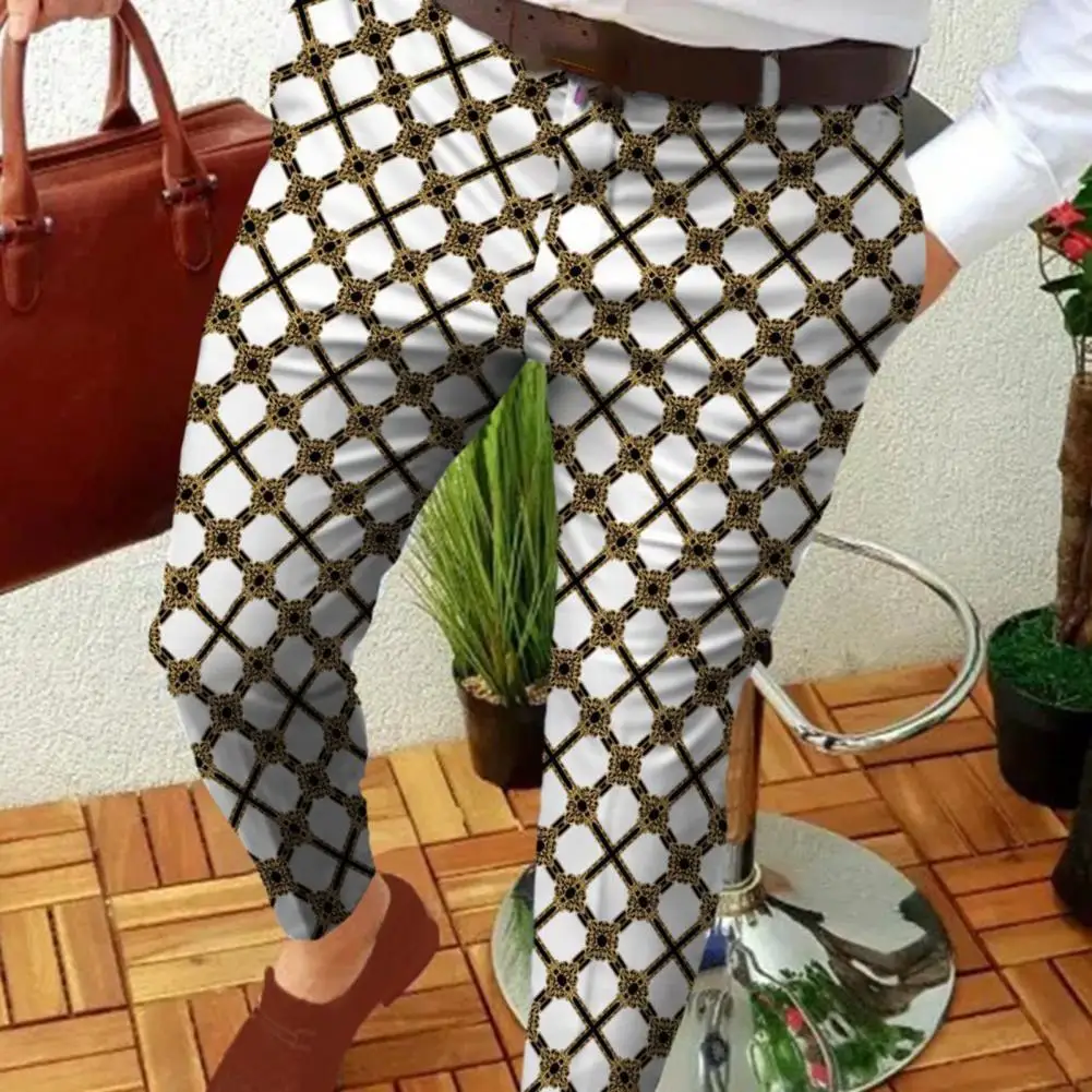 

Bottoms Trendy Slim-fitting Mid Rise Trousers Autumn Suit Trousers Abstract Print Male Clothing