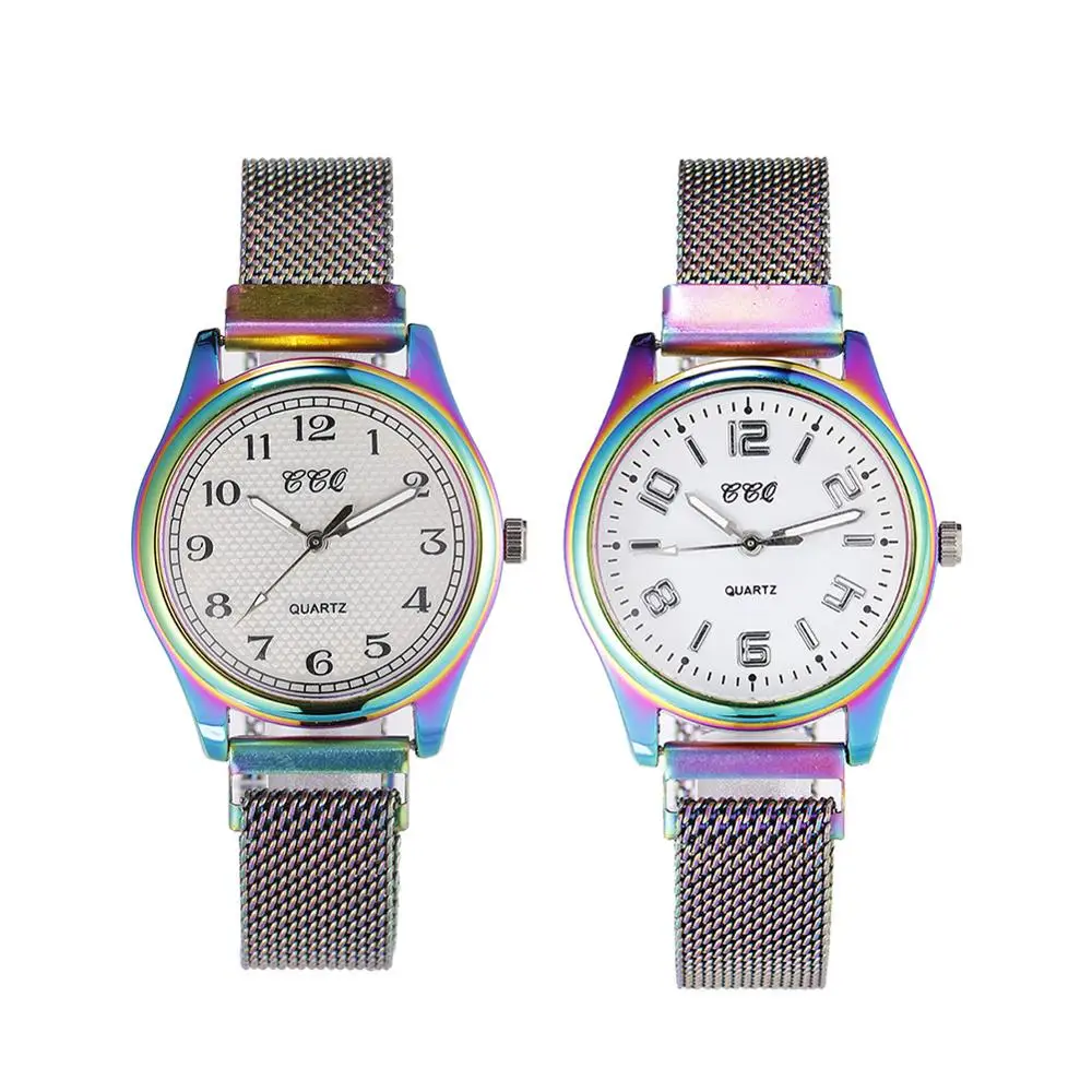 

Женские кварцевые часы с магнитной застежкой, роскошные женские кварцевые часы с цифровым циферблатом, новые роскошные радужные Разноцветные часы с браслетом