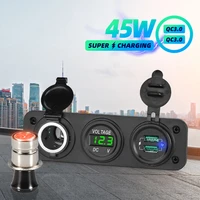 12v usb car plugs panel adapter inverter socket led voltmeter port 45w super charger for splitter cigarette lighter electronic