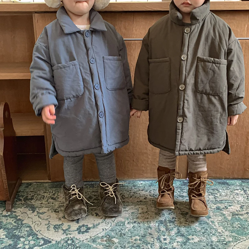 

MILANCEL New Winter Kids Thickened Cotton Coat Children Mid-length Solid Color Clothes