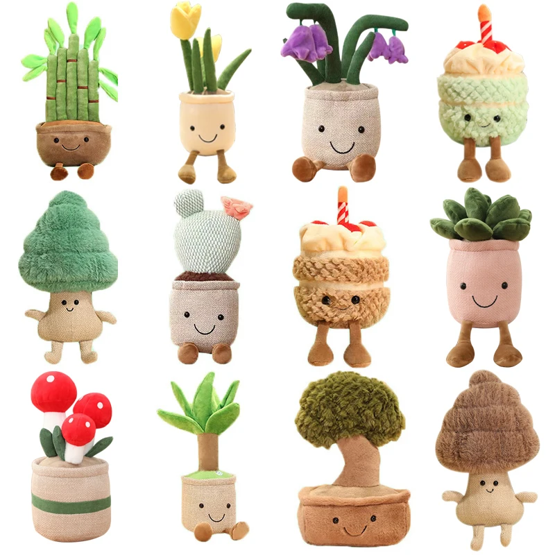 Jellycats Stuffed Plush Plants Lifelike Potted Plant Plush Doll Succulent Pine Tree Cake Bamboo Cactus Pillow Cushion Toy Decor