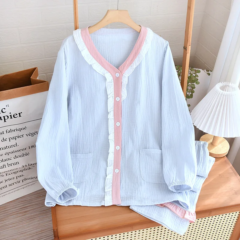 2023 New Pajamas for Women's Spring and Summer V-neck Breathable Casual and Comfortable Home Service Suit Sweet Style Sleepwear