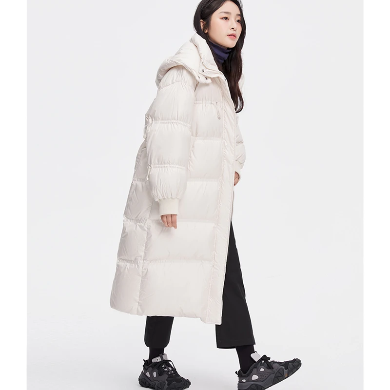 Women Down Parka Mid Length Black Jacket Baggy Winter Waterproof Warm Duck Feather Down Female Hooded Puffer Coat Bubble Outwear