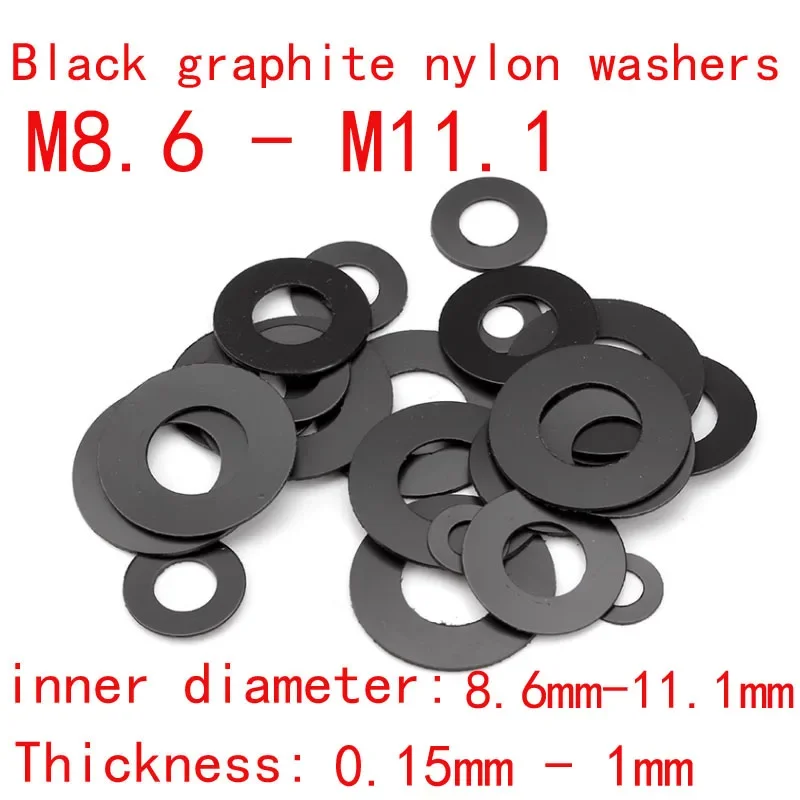40 шт. M8.6-M11.1 Черные графитовые нейлоновые шайбы 11–30 мм наружный диаметр 0 15 2 25 3 35 4 5