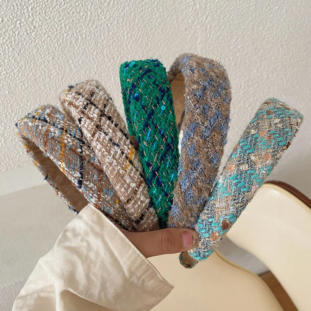 

Повязка на голову с мягкой подкладкой женская, винтажный обруч с широким ободом, элегантный модный аксессуар для волос, Осень-зима