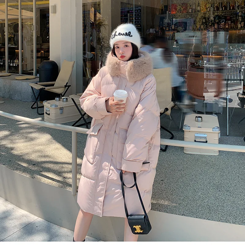 New Winter Women Down Jacket Windproof Medium Long Fur Collar Slim Fitting Thickened Fashion Casual Cotton Down Jackets Woman