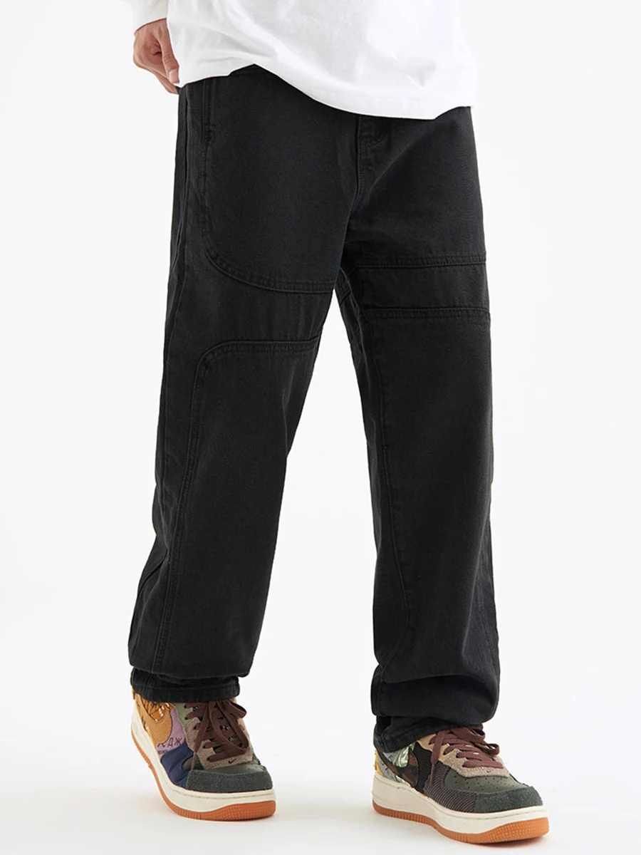 Four Seasons Men's Jeans Pants Trend Retro Straight Wide Leg Blue Jeans Loose Casual Couples High Street Denim Trousers for Men