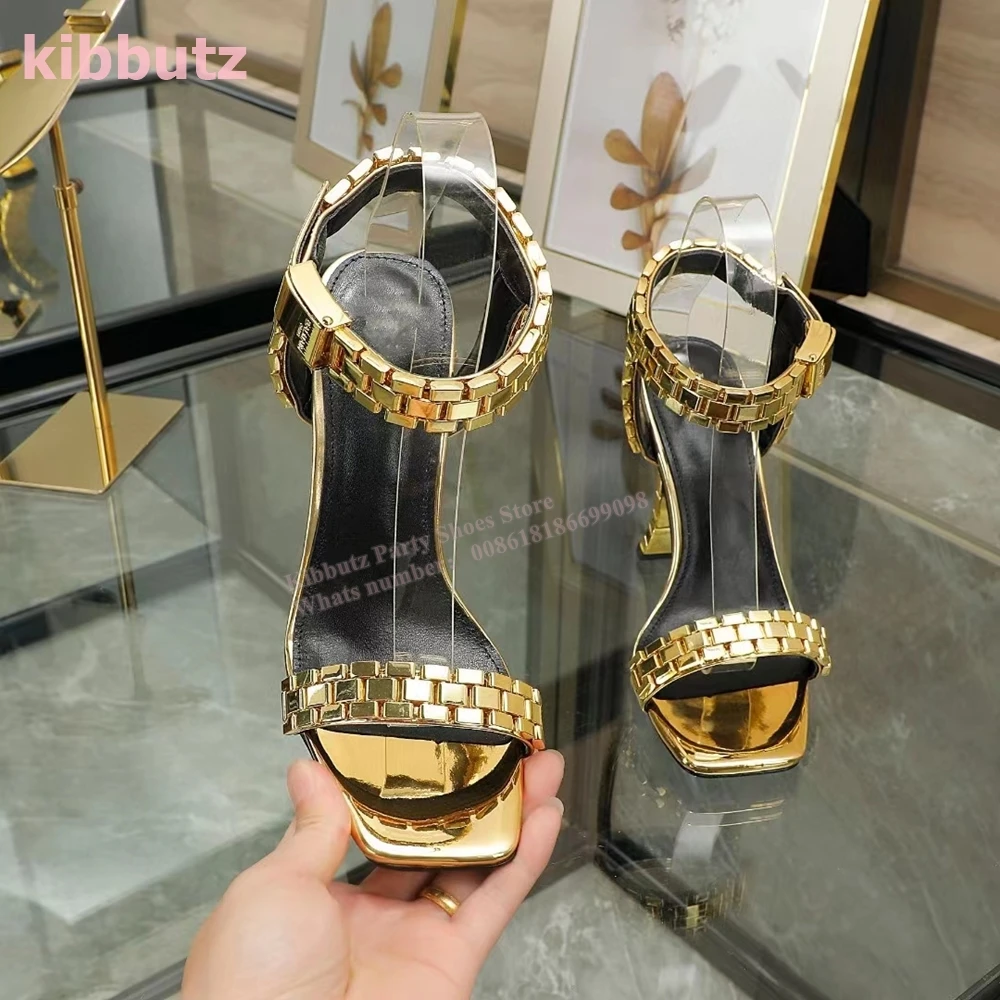 Металлические часы с цепочкой странные каблуки пряжка на лодыжке однотонная