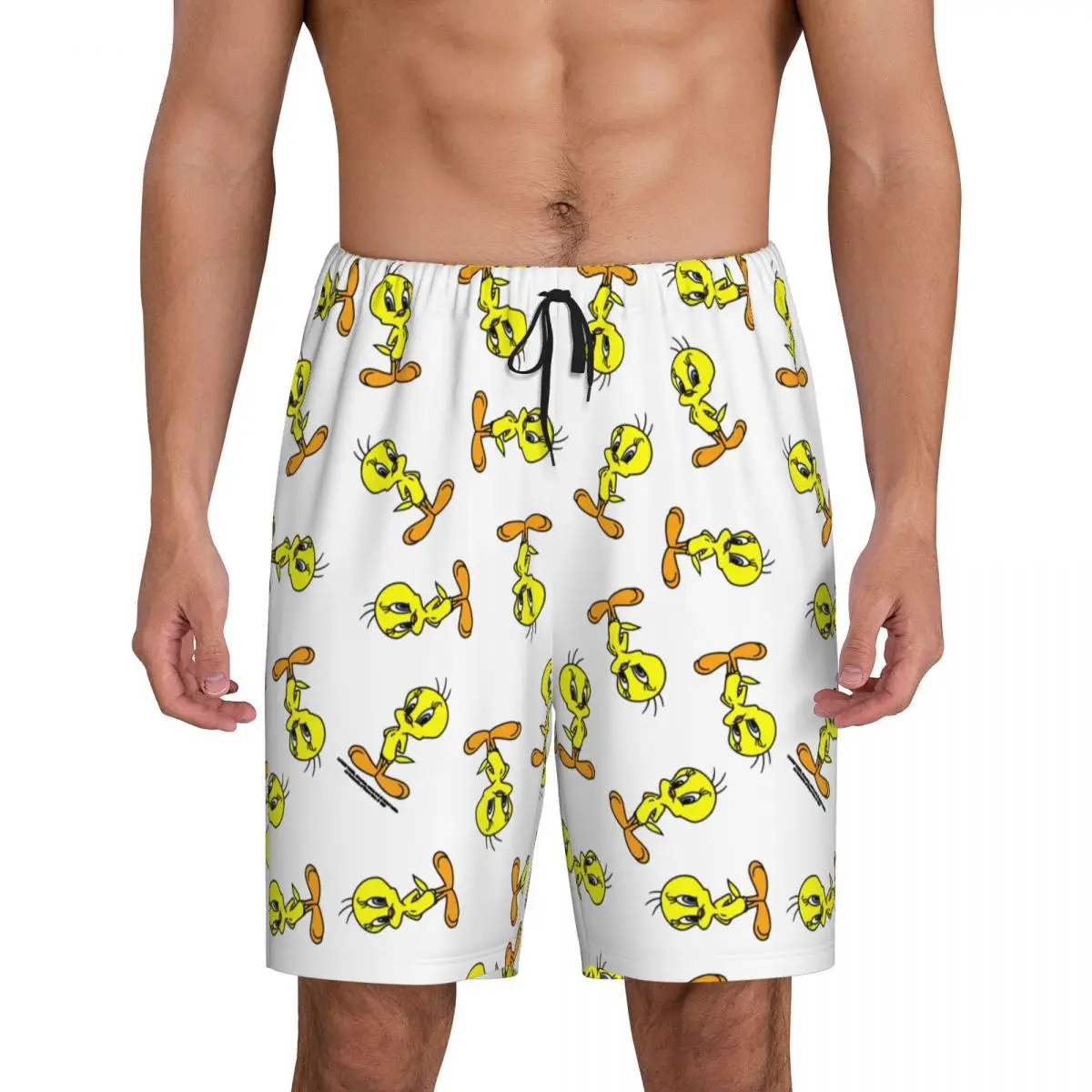 Мужские пижамные шорты с желтыми птицами и мультяшными играми Tweetys принтом на