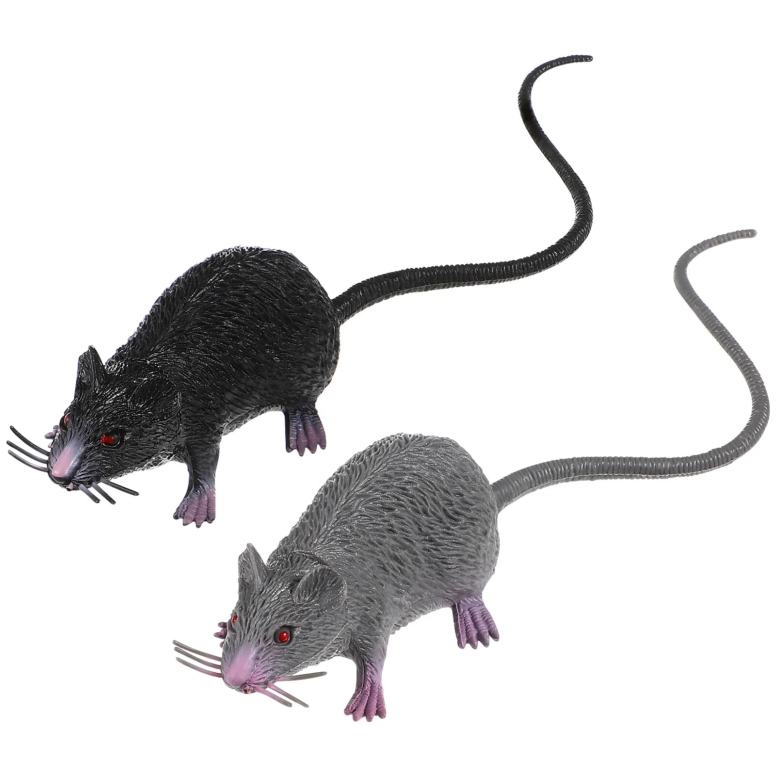 

2pcs Realistic Mice Toy Spooky Rat Toy Halloween Prank Toy Creepy Halloween Decor Medium Size (Black, Gray)