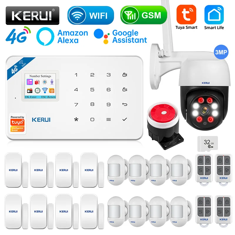 

KERUI W184 GSM 4G WIFI Security Protection Tuya APP Smart Home Alarms Anti Theft Security Alarm System Home Package 6 Languages