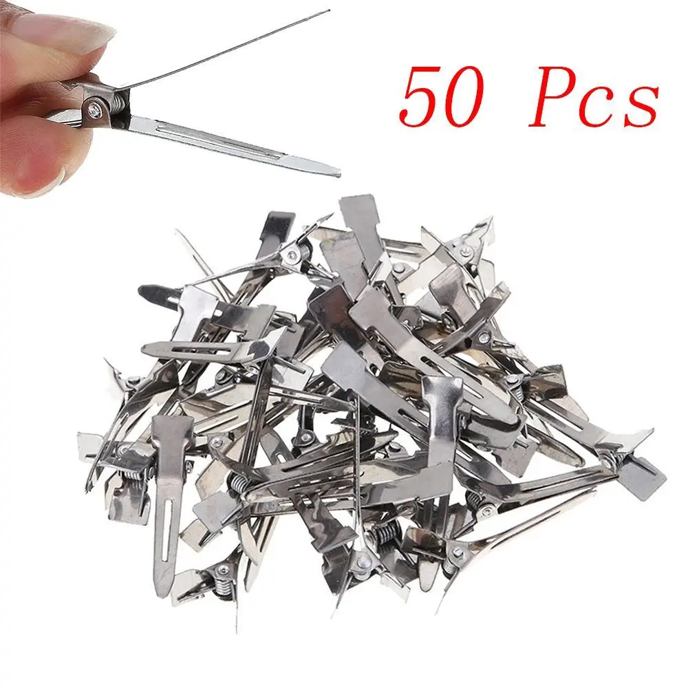 

50pcs Silver Flat Duck Bill Clips Rustproof Metal Alligator Curl Clips for Hair Styling Hair Coloring Women Hair Clips Salon