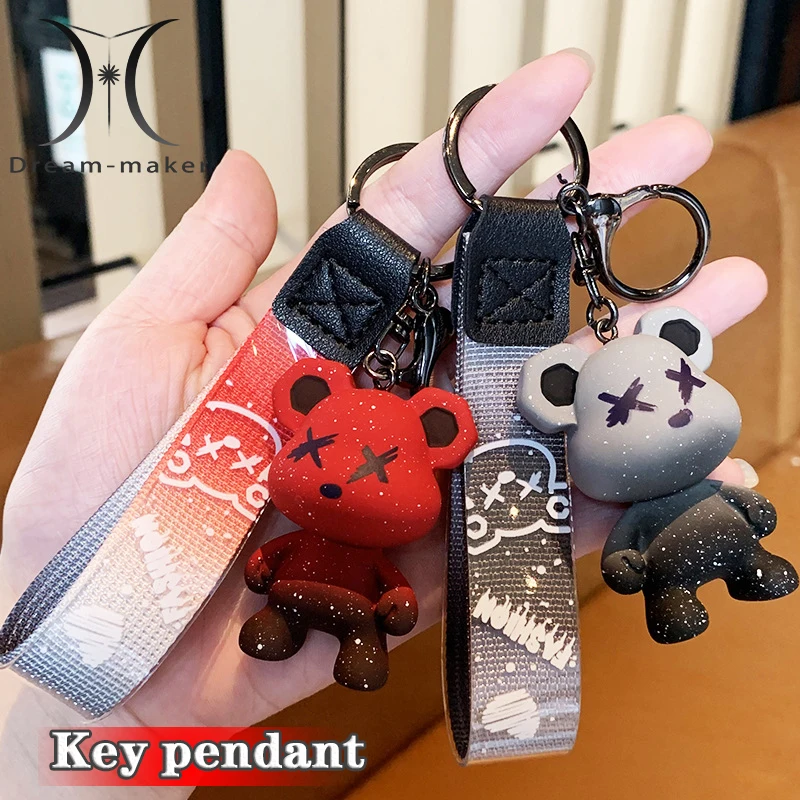 

2022 New Chameleon Bear Keychain Creative Male Cartoon Bear Car/ Door Keychain Female Exquisite Bags Pendant Resin Material
