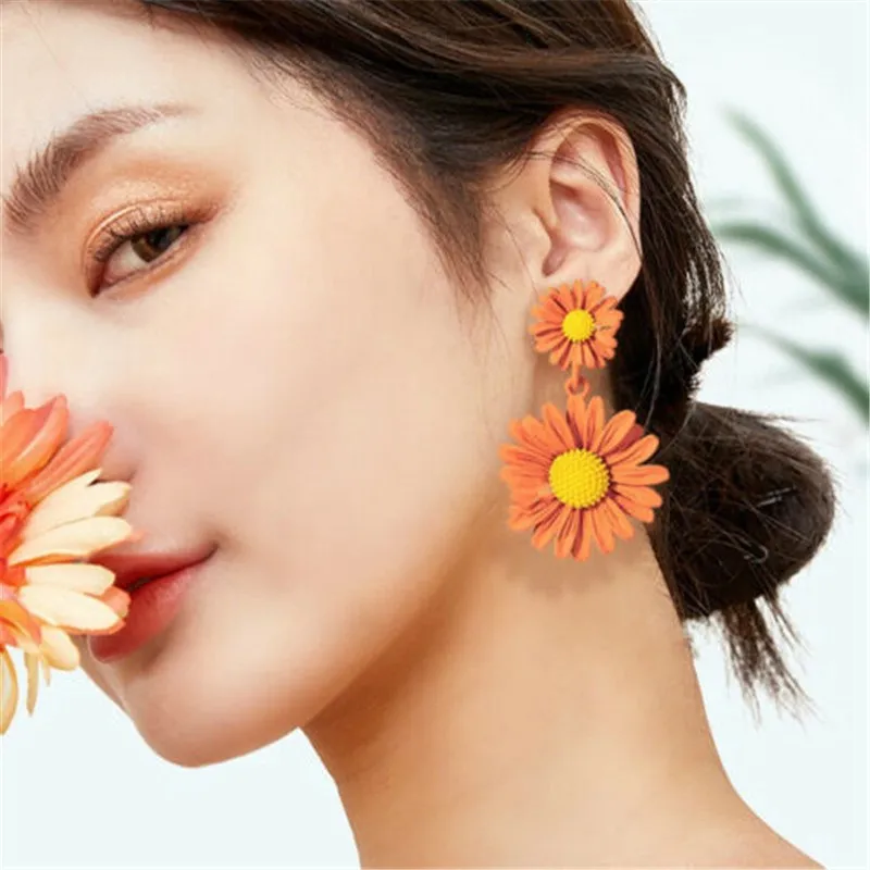 

Earrings Multicolor Long Daisy Flower Women Dangle Jewelry Stud Drop Fashion