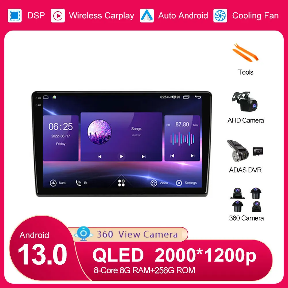 

9 дюймовый Android 13 беспроводной Carplay для Fiat Ducato 2007-2015 Автомобильный мультимедийный проигрыватель с надписью GPS аудио стерео 2 Din BT