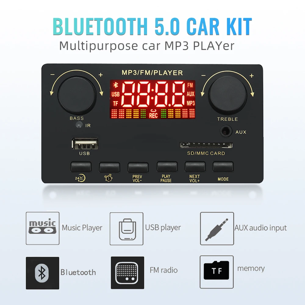 2*40W 80W Amplifier Bluetooth 5.0 MP3 Player WAV Decoder Board 12V Car FM Radio Module Support TF USB AUX Handsfree Call Record