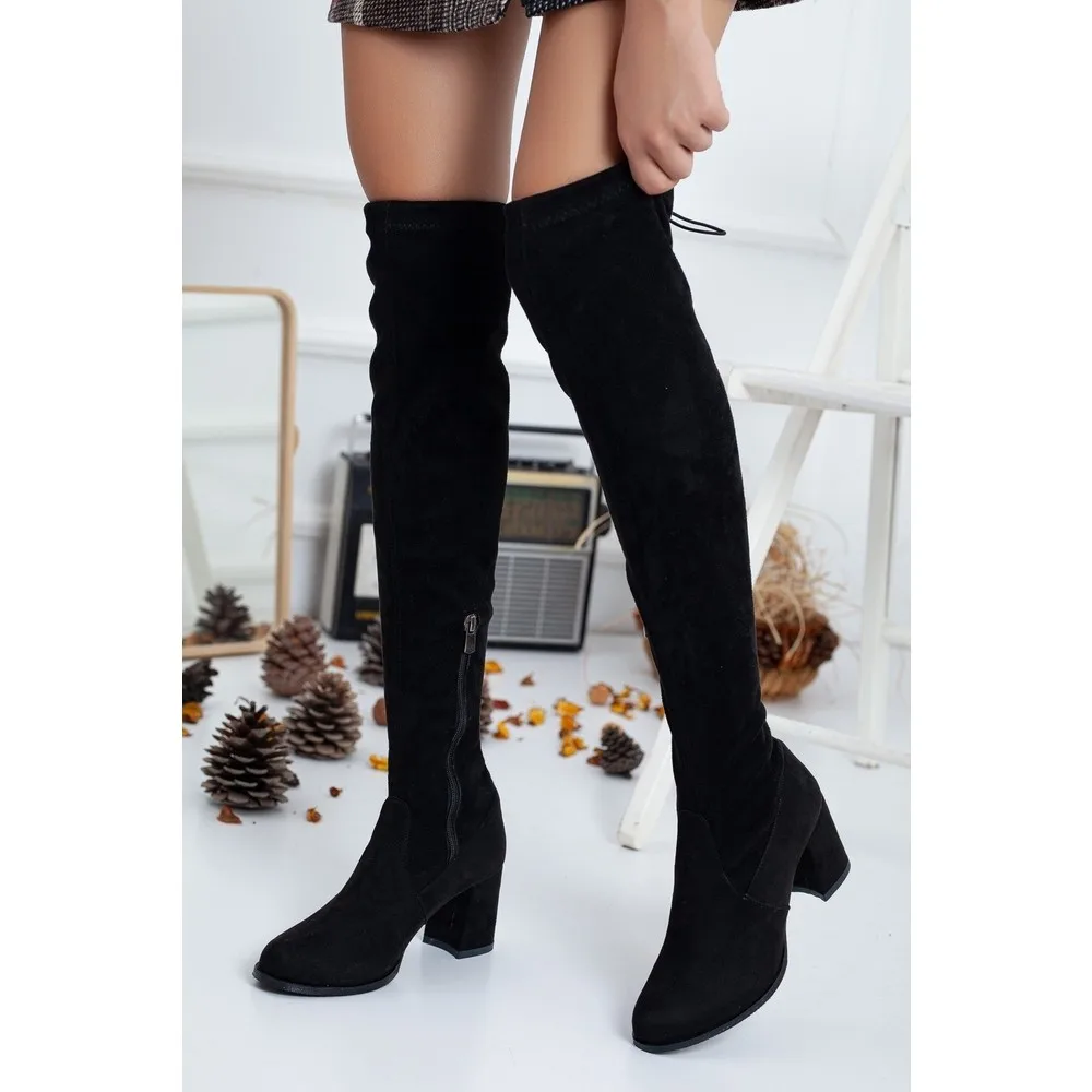 

Dorlie Socks Boots, over the Knee Boot Black Suede High-Heeled Stretch and Flexible Boot.