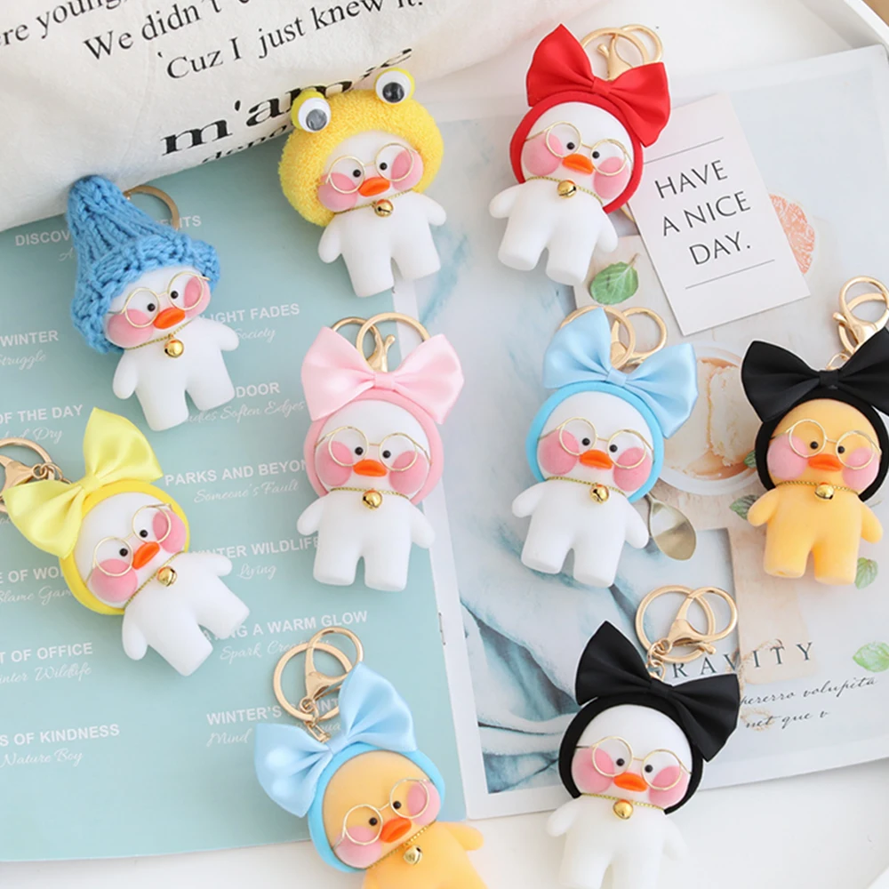 

10CM Cute Lalafanfan Duck Keychain Kawaii Cafe Mimi Plush Toy Duck Action Figure Keychain Bags Decor Toy Children Girls Gifts