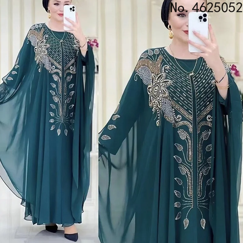 

New African Dashiki Women's Fashion Abaya Stylish Chiffon Fabrics Loose Long Dress Free Size + Inside