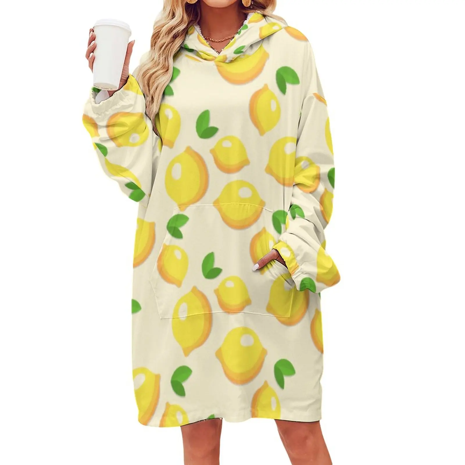 

Симпатичное одеяло с лимонным принтом, флисовое теплое одеяло для цитрусовых и пикника, для взрослых, с капюшоном, s одеяло, рубашка с карман...