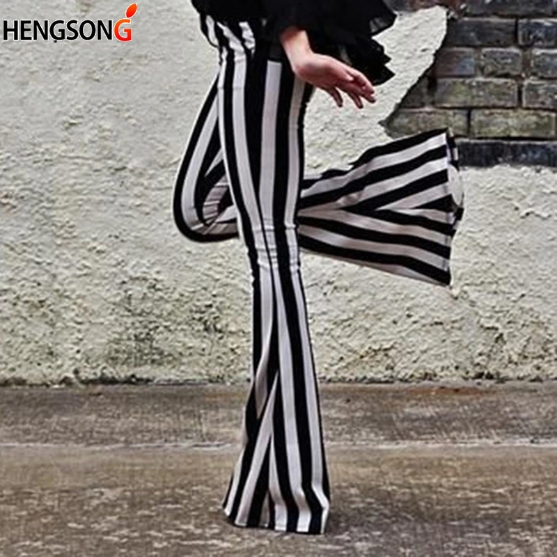 

Striped Wide Leg Pant For Women Elastic High Waist Large Size Long Trouser Autumn Female 2022 Fashion Flare Pants OL Clothes NEW