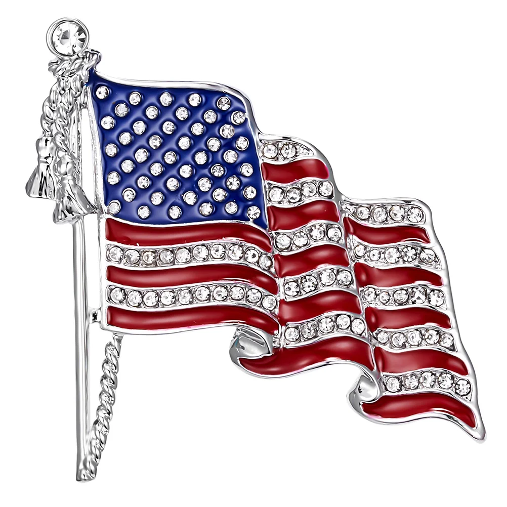 Брошь с американским флагом патриотическая булавка нагрудник значок США стразы