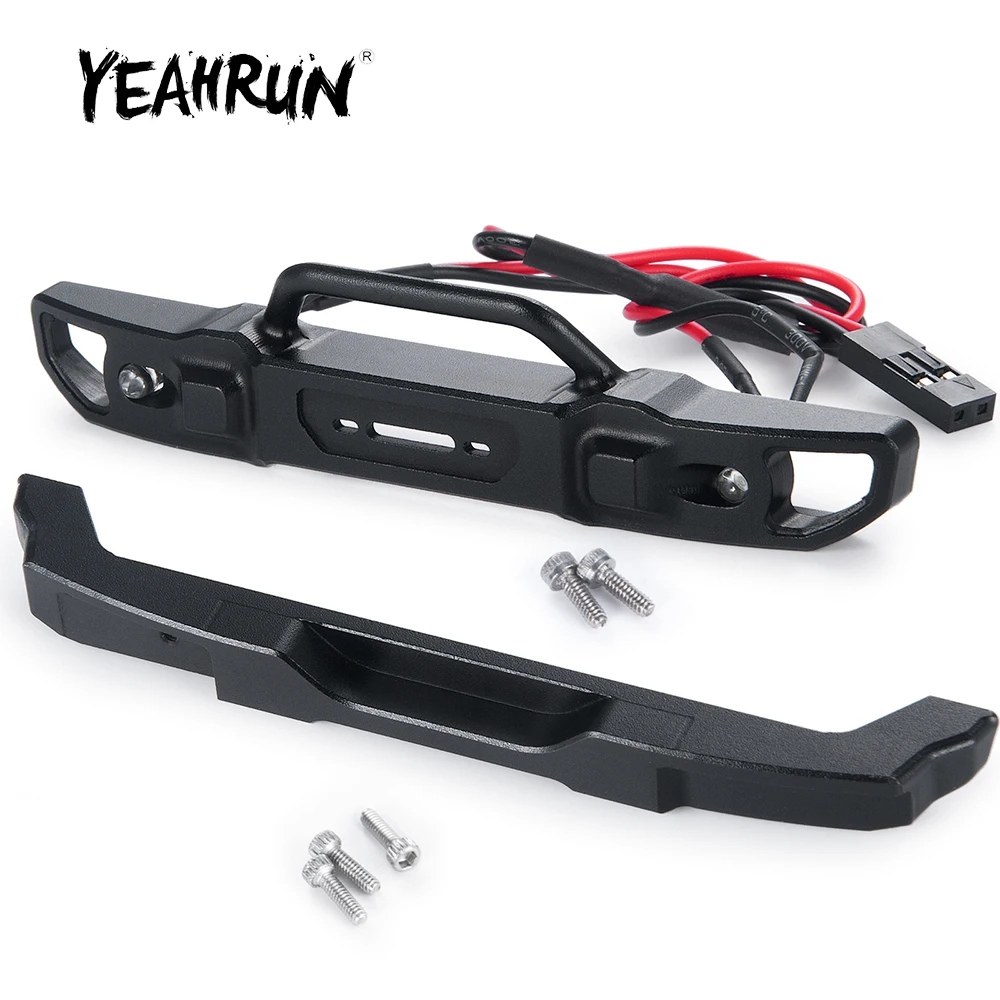 

Металлический передний и задний бампер YEAHRUN со светодиодный Ной подсветкой для Axial SCX24 AXI00006 Bronco 1/24, аксессуары для радиоуправляемого гусеничного автомобиля, грузовика, запчасти