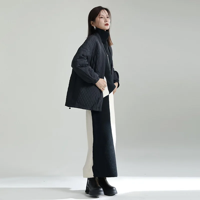 Mid-Length Lazy Wind Light Thin Cotton Jacket Women V-Neck Loose Thin Drawstring Diamond Cardigan Jacket