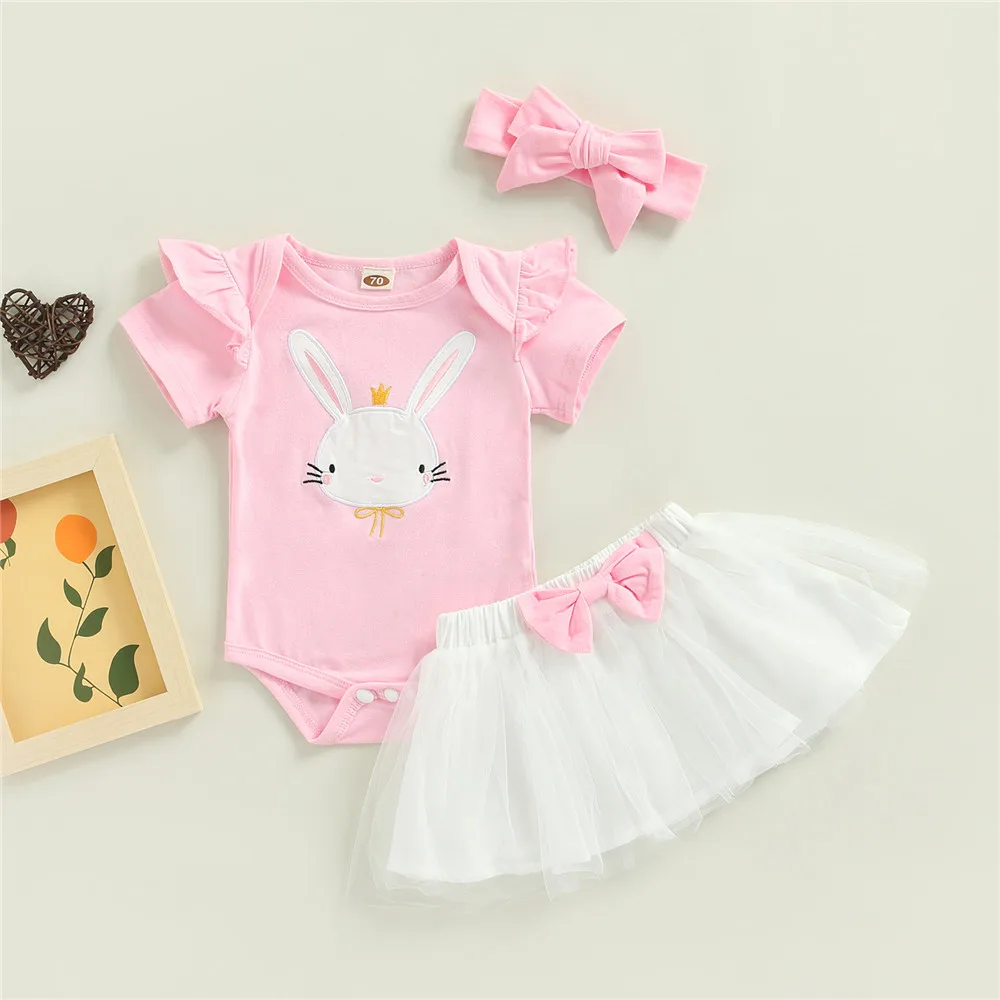

Baby Girl Clothes Set Cute Rabbit Bodysuit Romper Bow Tulle Tutu Skirt Headband 0-18M Newborn Infant Toddler Festival Outfits