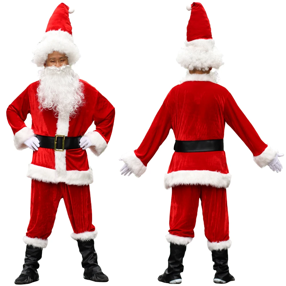 

Рождественские костюмы для косплея Санта-Клауса, бороды, золотой бархатный материал, карнавальные вечерние ринки, рождественские мужские костюмы, 10 шт./партия