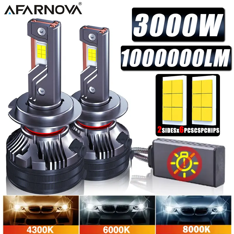 

3000 Вт Светодиодные фары H7 H4 H11 Светодиодные фары Лампа 1000000LM 3 медные трубки Светодиодные фонари для автомобиля H1 H8 H9 9005 9006 12 В