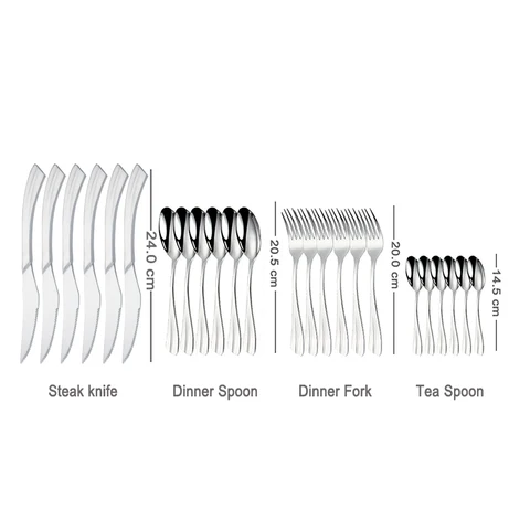 24 Piece Full Dinnerware Set Stainless Steel Gold Cutlery Set Titanium Complete Tableware Sets Spoon and Fork Home and Kitchen