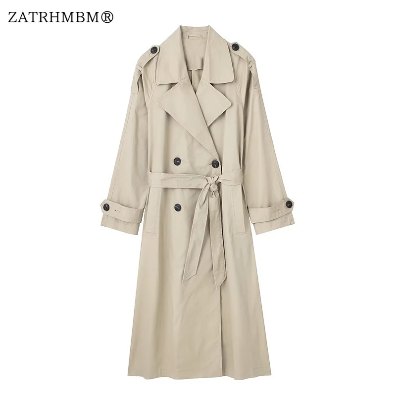 

ZATRHMBM, новинка 2023 года, модный осенний тренчкот с поясом, винтажная женская верхняя одежда с длинным рукавом и боковыми карманами, шикарное пальто