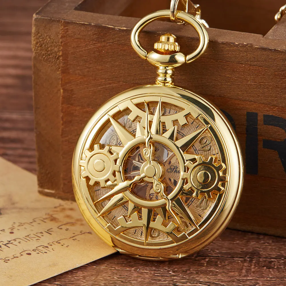 Vintage Steampunk Retro Hollow Gear Movement Mechanical Antique Pocket Watch FOB Pendant Chain Pocket Watch Men Women Boy Clock