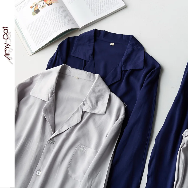 2022 New Spring Summer Pajamas Set Men Cardigan Homewear High Quality Full Sleeve Night Sleeping Pants Sets Two-piece